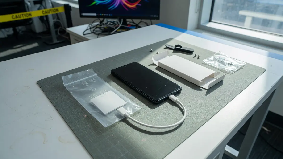 Security-minded mobile setup with cable and clean desk