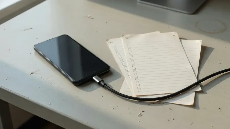 Phone connected for integrity checks on a bright desk