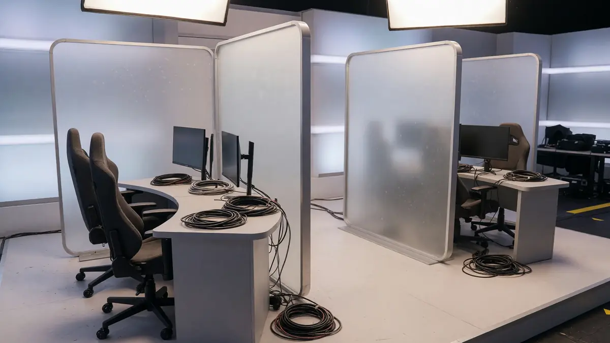 Match operations desk overlooking a bright competitive stage