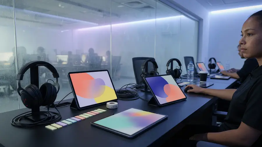 Operations staff coordinating a match window in a bright control area