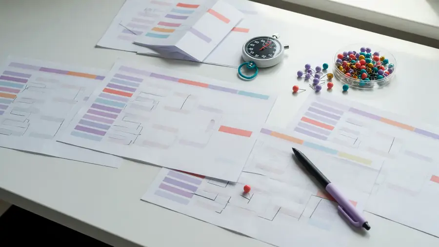 Analyst preparing a match preview brief with printed notes